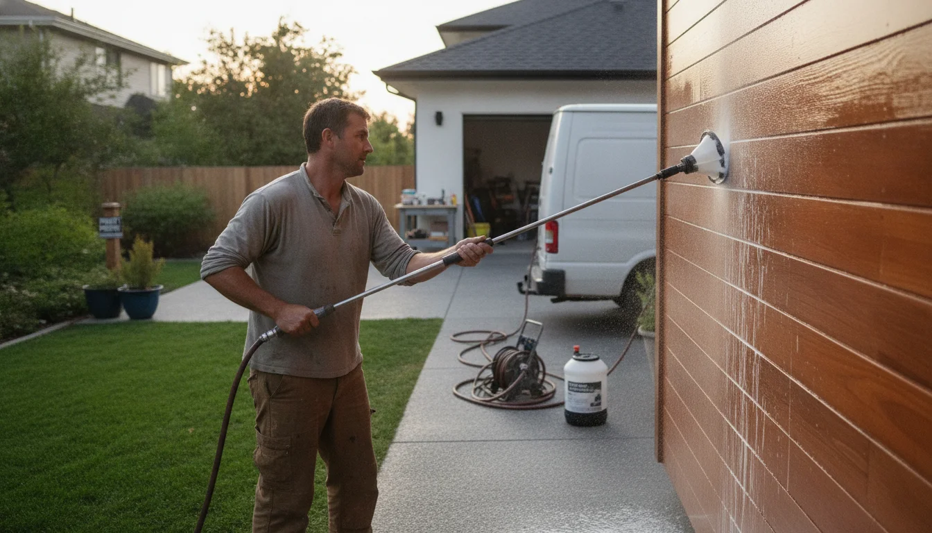 Professional visual of soft washing cedar siding in Clearwater - Clearwater Power Washing