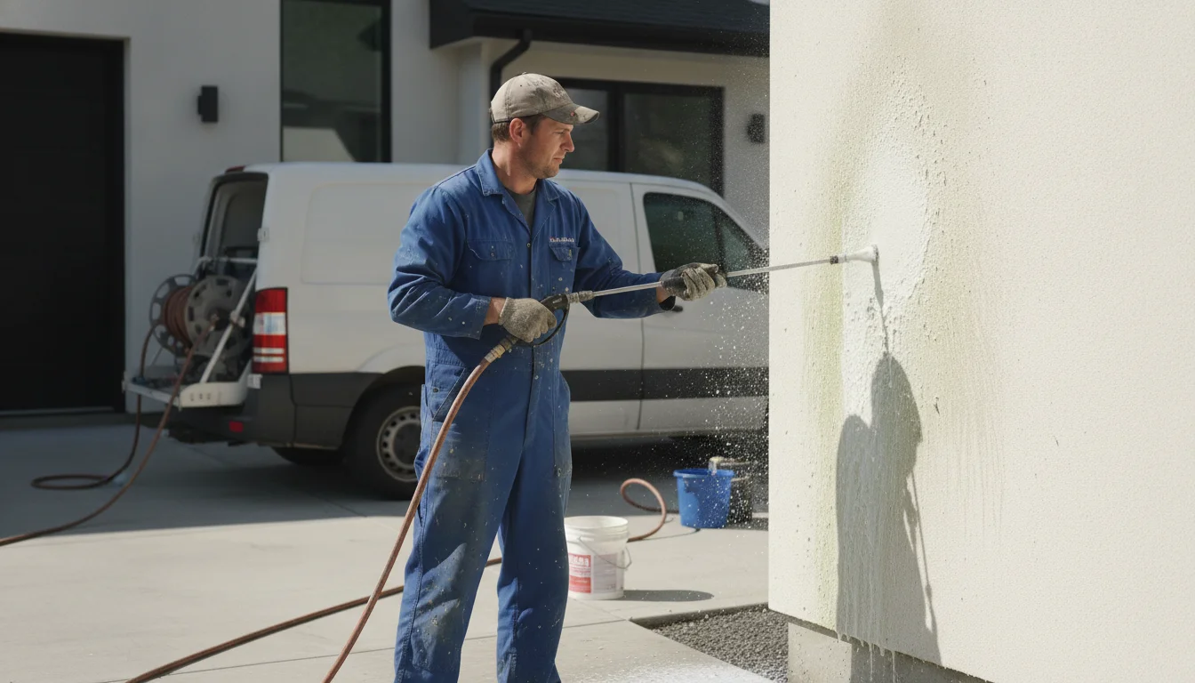 Professional image illustrating soft washing stucco in Clearwater by Clearwater Power Washing